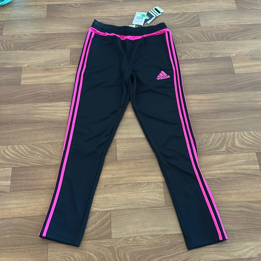 ADIDAS - 3 stripe climacool black with hot pink joggers - size L - NWT